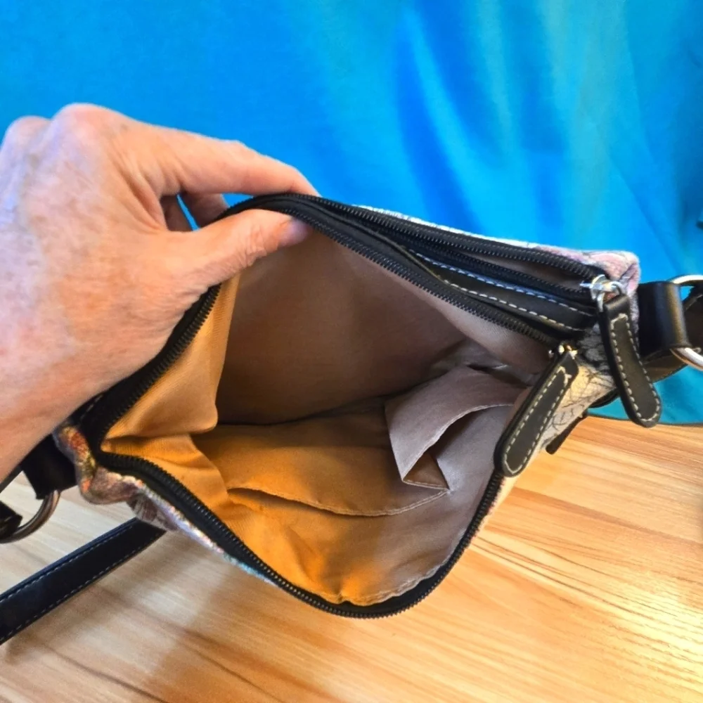 Stone & Co. Shoulder Bag Colorful Butterflies Black Trim Zipper Pockets Purse